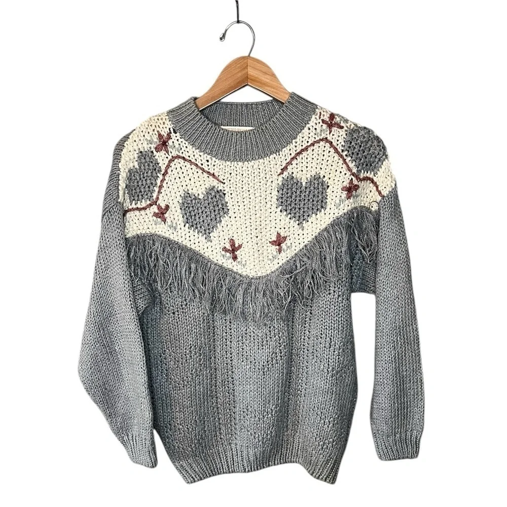 Huntington Ridge x Vintage 90s Knitted By Hand Heart Tassel Folk Sweater